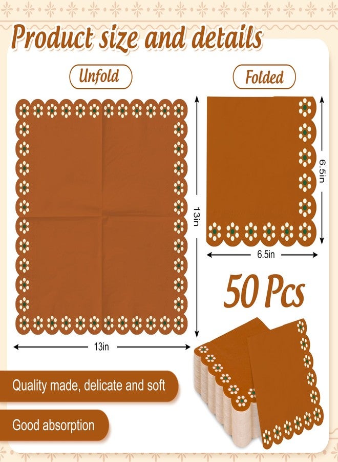 Whaline 50 Pcs Cielito Lindo Party Paper Napkins Platos De Barro Mexicanos Scalloped Disposable Napkins Mexico Fiesta Terracotta Clay Pottery Luncheon Dinner Napkin for Baby Shower Wedding - Image 2